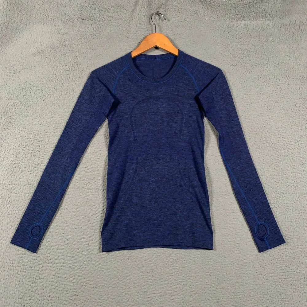 Lululemon Swiftly Tech Crew Shirt Women's 4 Blue Heather Performance Long Sleeve